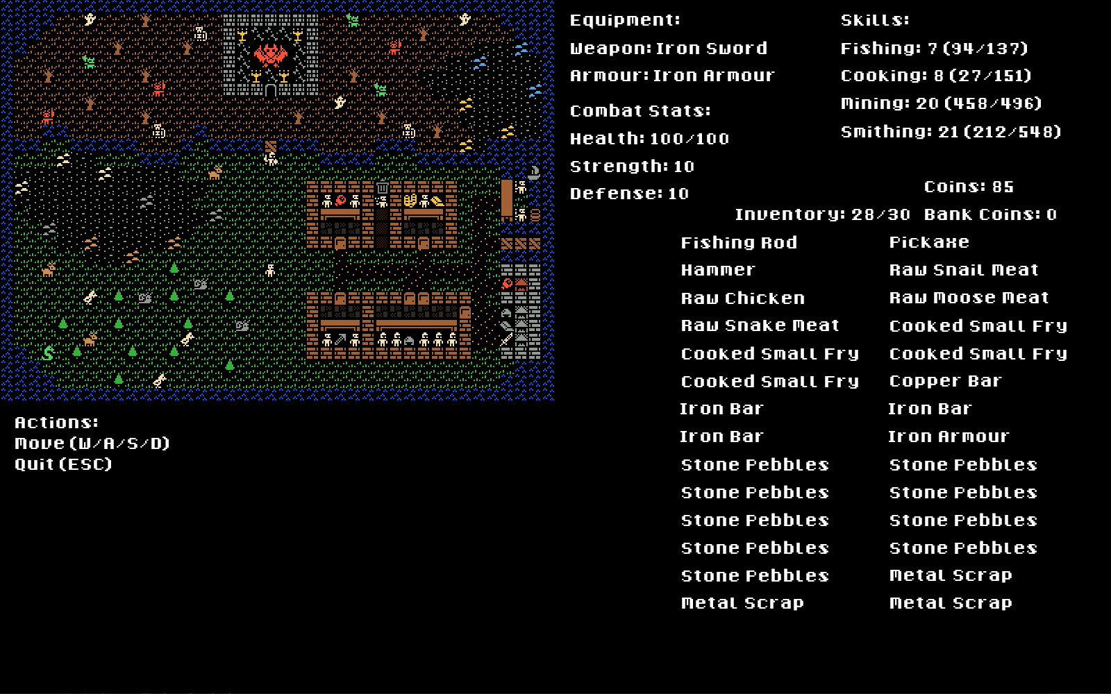 Tile Isle world beside the equipment, inventory, and skills interface